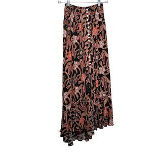 Christiano Siriano Skirt Women's XS Floral Boho Slit Button Up Tie Artsy Long
